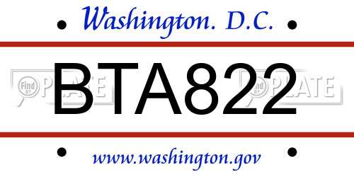 BTA822 District Of Columbia License Plate
