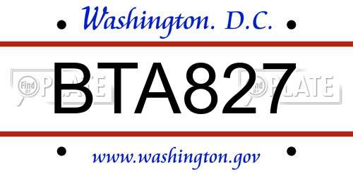 BTA827 District Of Columbia License Plate