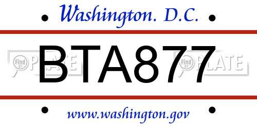 BTA877 District Of Columbia License Plate
