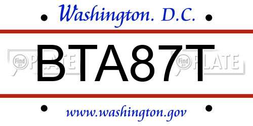 BTA87T District Of Columbia License Plate