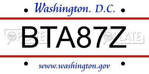 BTA87Z District Of Columbia License Plate