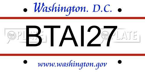 BTAI27 District Of Columbia License Plate