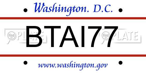 BTAI77 District Of Columbia License Plate