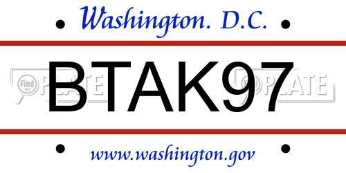 BTAK97 District Of Columbia License Plate