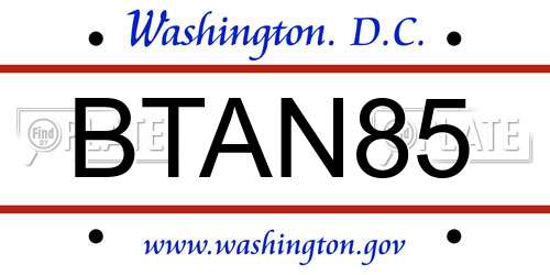 BTAN85 District Of Columbia License Plate