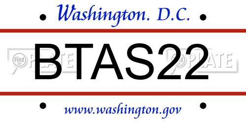BTAS22 District Of Columbia License Plate