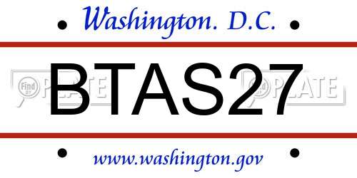 BTAS27 District Of Columbia License Plate