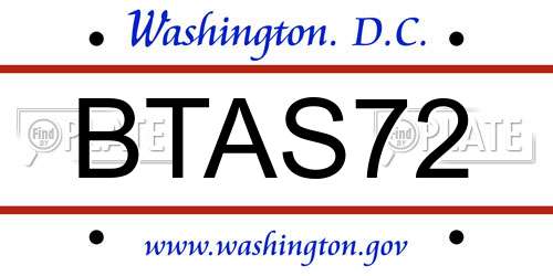 BTAS72 District Of Columbia License Plate
