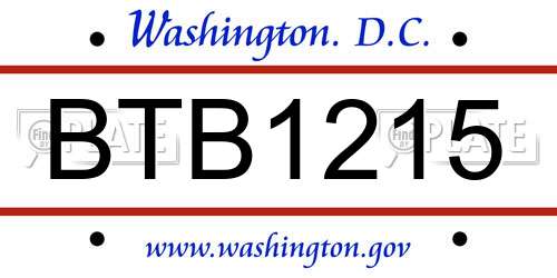 BTB1215 District Of Columbia License Plate