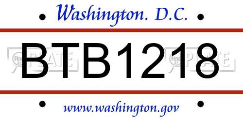 BTB1218 District Of Columbia License Plate