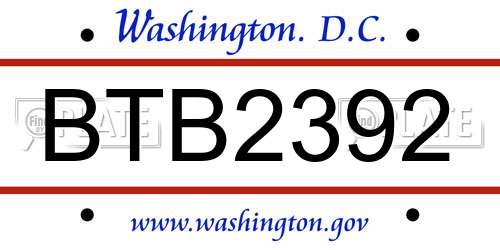 BTB2392 District Of Columbia License Plate