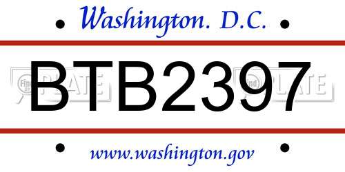 BTB2397 District Of Columbia License Plate