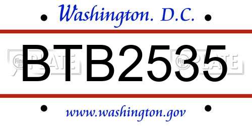 BTB2535 District Of Columbia License Plate