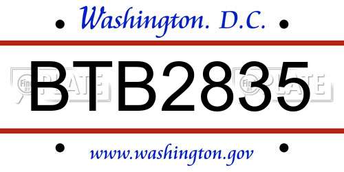 BTB2835 District Of Columbia License Plate