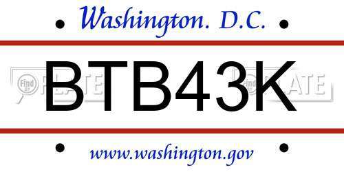 BTB43K District Of Columbia License Plate
