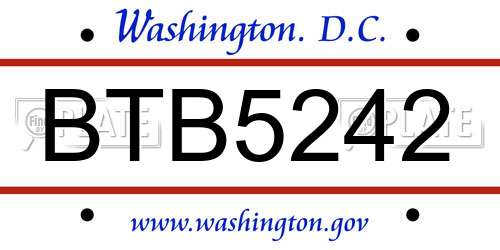 BTB5242 District Of Columbia License Plate