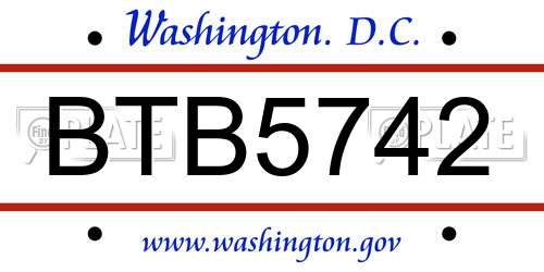 BTB5742 District Of Columbia License Plate