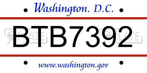 BTB7392 District Of Columbia License Plate