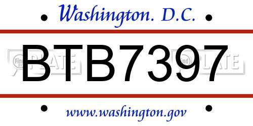 BTB7397 District Of Columbia License Plate