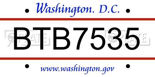 BTB7535 District Of Columbia License Plate