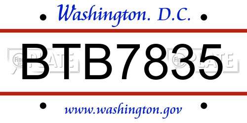 BTB7835 District Of Columbia License Plate