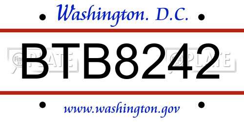 BTB8242 District Of Columbia License Plate