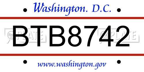 BTB8742 District Of Columbia License Plate