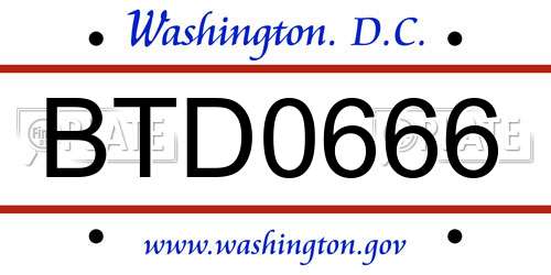 BTD0666 District Of Columbia License Plate