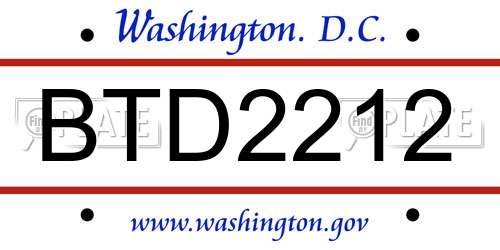 BTD2212 District Of Columbia License Plate