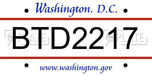 BTD2217 District Of Columbia License Plate