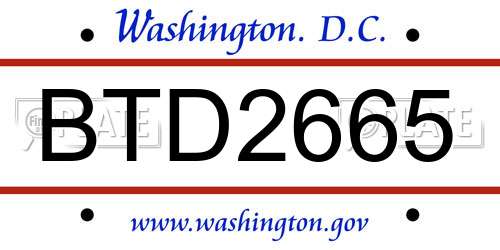BTD2665 District Of Columbia License Plate