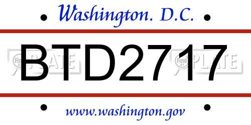 BTD2717 District Of Columbia License Plate