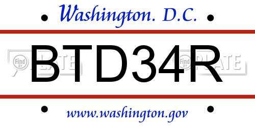 BTD34R District Of Columbia License Plate