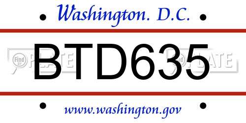 BTD635 District Of Columbia License Plate