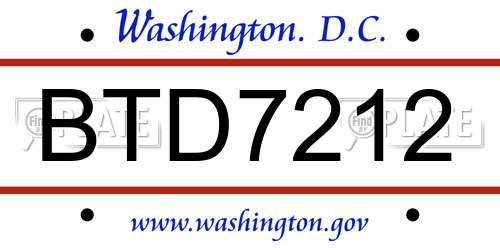 BTD7212 District Of Columbia License Plate