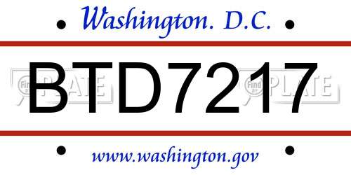 BTD7217 District Of Columbia License Plate