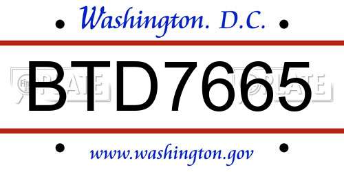 BTD7665 District Of Columbia License Plate