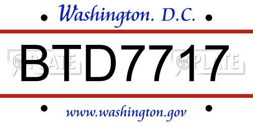 BTD7717 District Of Columbia License Plate