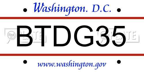 BTDG35 District Of Columbia License Plate