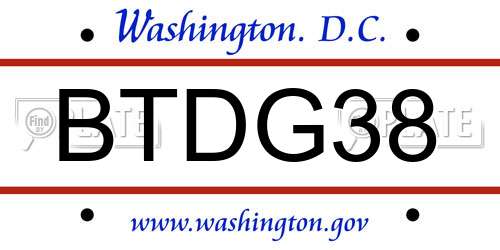 BTDG38 District Of Columbia License Plate