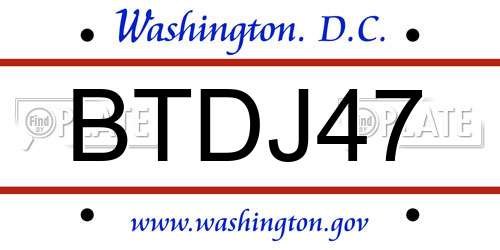 BTDJ47 District Of Columbia License Plate