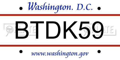 BTDK59 District Of Columbia License Plate