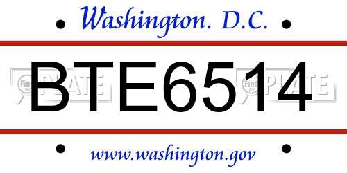 BTE6514 District Of Columbia License Plate