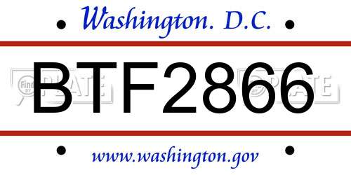 BTF2866 District Of Columbia License Plate