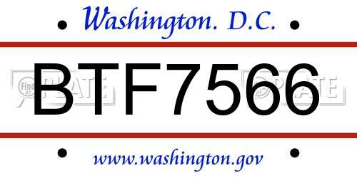 BTF7566 District Of Columbia License Plate