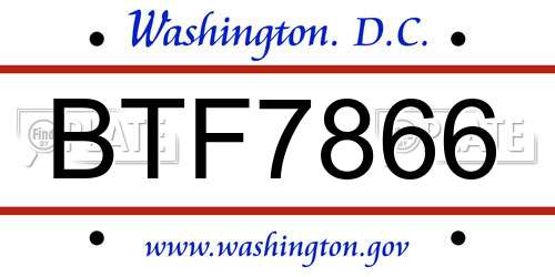 BTF7866 District Of Columbia License Plate