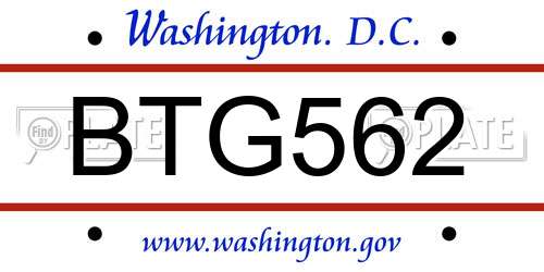 BTG562 District Of Columbia License Plate