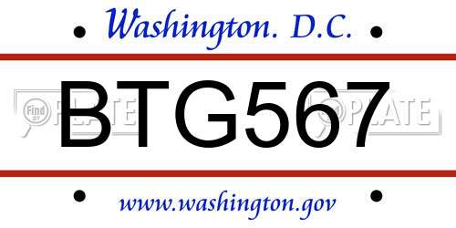 BTG567 District Of Columbia License Plate