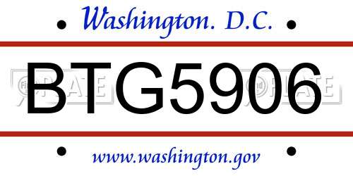 BTG5906 District Of Columbia License Plate
