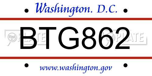 BTG862 District Of Columbia License Plate